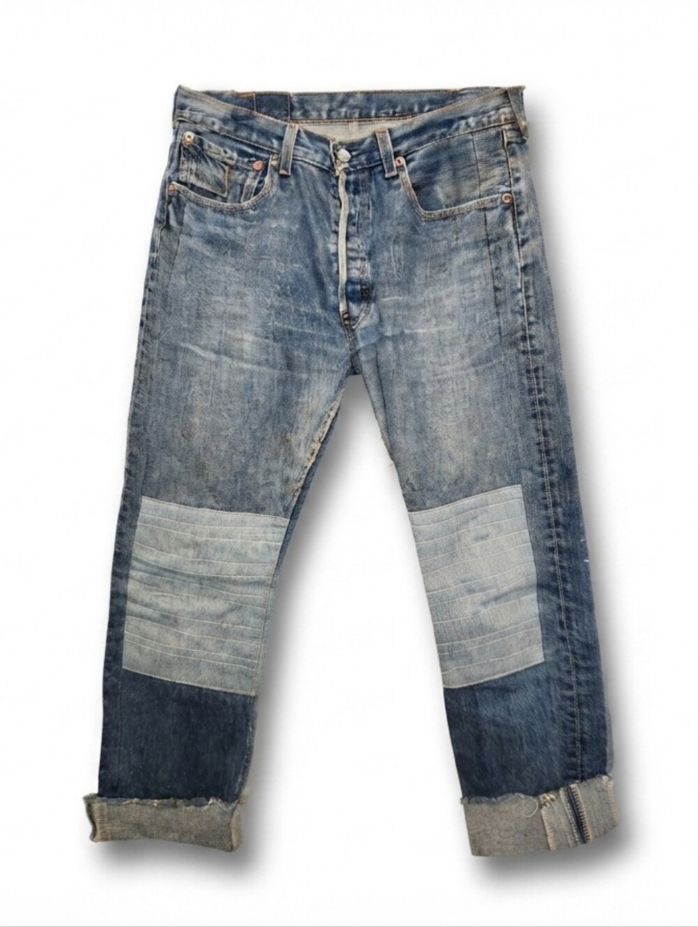 Levi's 501 Vintage Y2K Blue Women's Distressed Patchwork Reconstructed Jeans W32